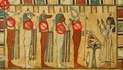 Egyptian wood painting Singer of Amon, Osiris 4 sons of Horus (Louvre)
